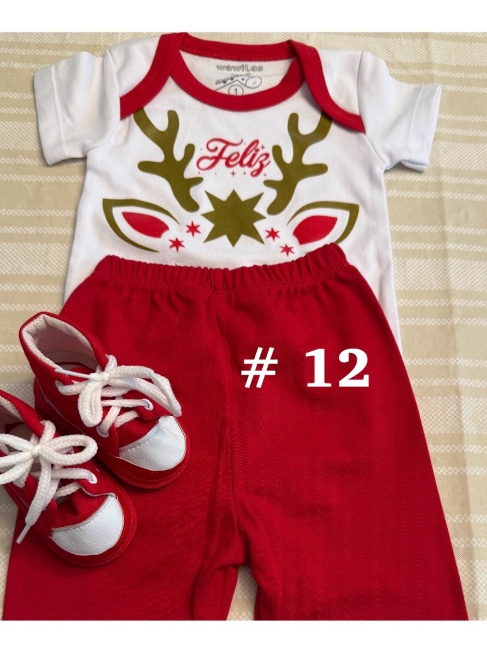 Holiday 'Feliz' Reindeer Baby Outfit - Red & White Sneakers
